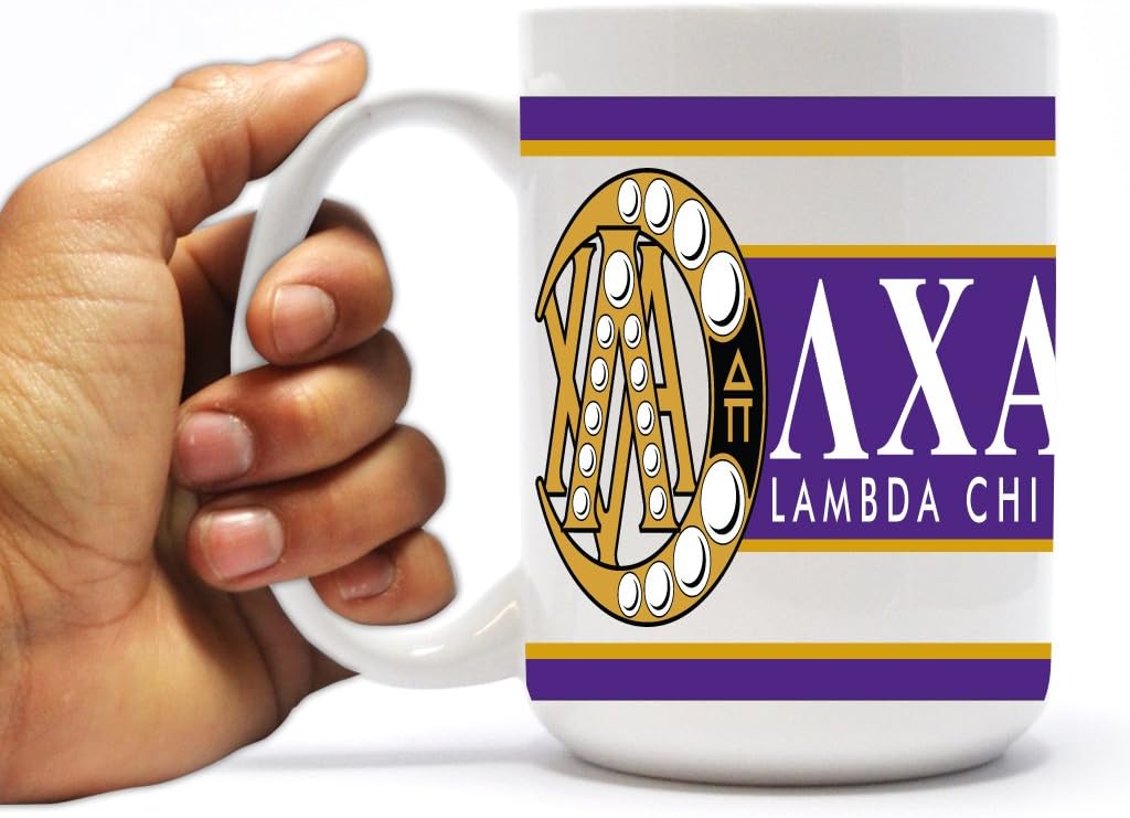 VictoryStore Ceramic Mugs - Lambda Chi Alpha, Badge with Purple Stripes Coffee Mug, 15 ounces