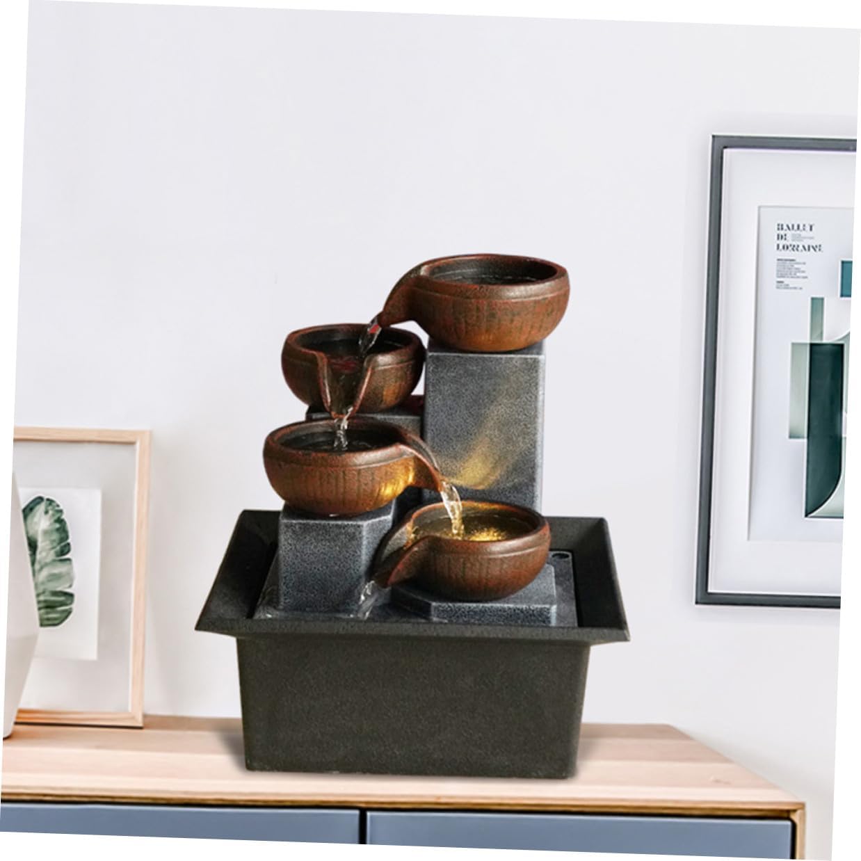 TIDTALEO Tabletop Water Fountain for Office and Living Stylish Indoor Waterfall Decoration with Peaceful Flowing Water Landscape Plastic Craft Zen Desk Decor with US Plug Relaxing Ambient