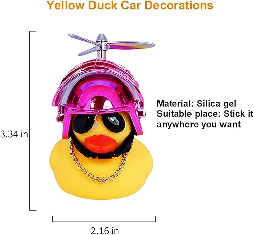 Miniatura 3 de wonuu - Patito de goma amarillo de adorno, decoración para tablero de auto, el pato viene con divertidas lentes de sol y casco de hélice.