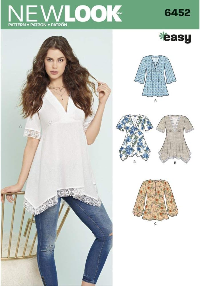 NEW LOOK Patterns Misses' Tops with Bodice and Hemline Variations A (8-10-12-14-16-18-20) 6452