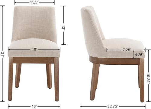 Miniatura 2 de Juego de 2 sillas de comedor modernas, cómodas sillas de comedor con respaldo, sillas laterales tapizadas de tela de lino con patas de madera