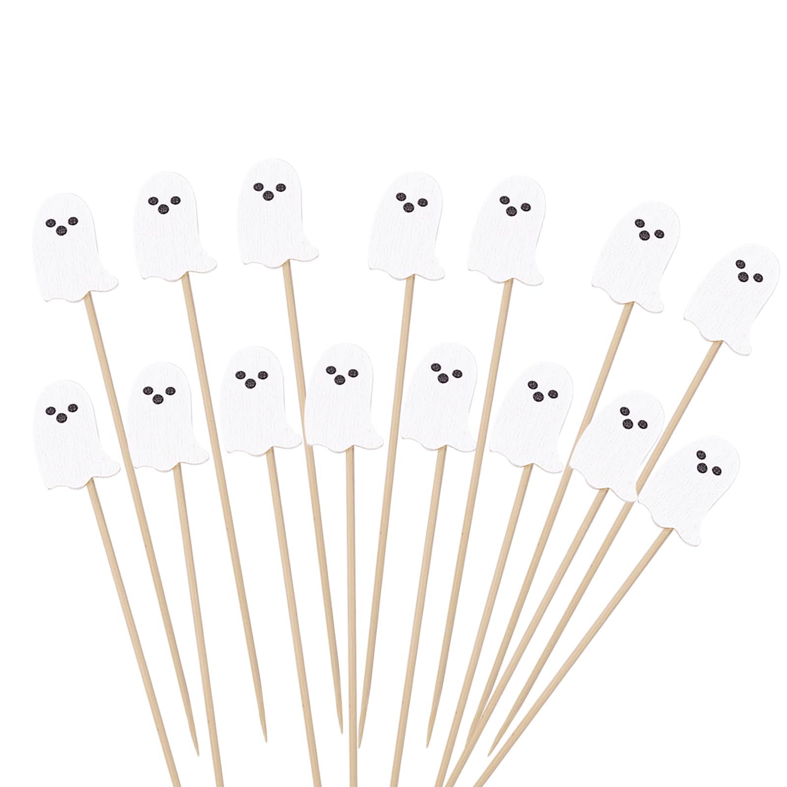 Catelves 100 Stück Geist Cocktailspieße Halloween Zahnstocher Holzspieße,Cocktail Deko Halloween Spieße Fingerfood 12cm,Halloweendeko für Cocktail Zubehör Partyspieße Käsespieße Obstspieße Muffin Deko