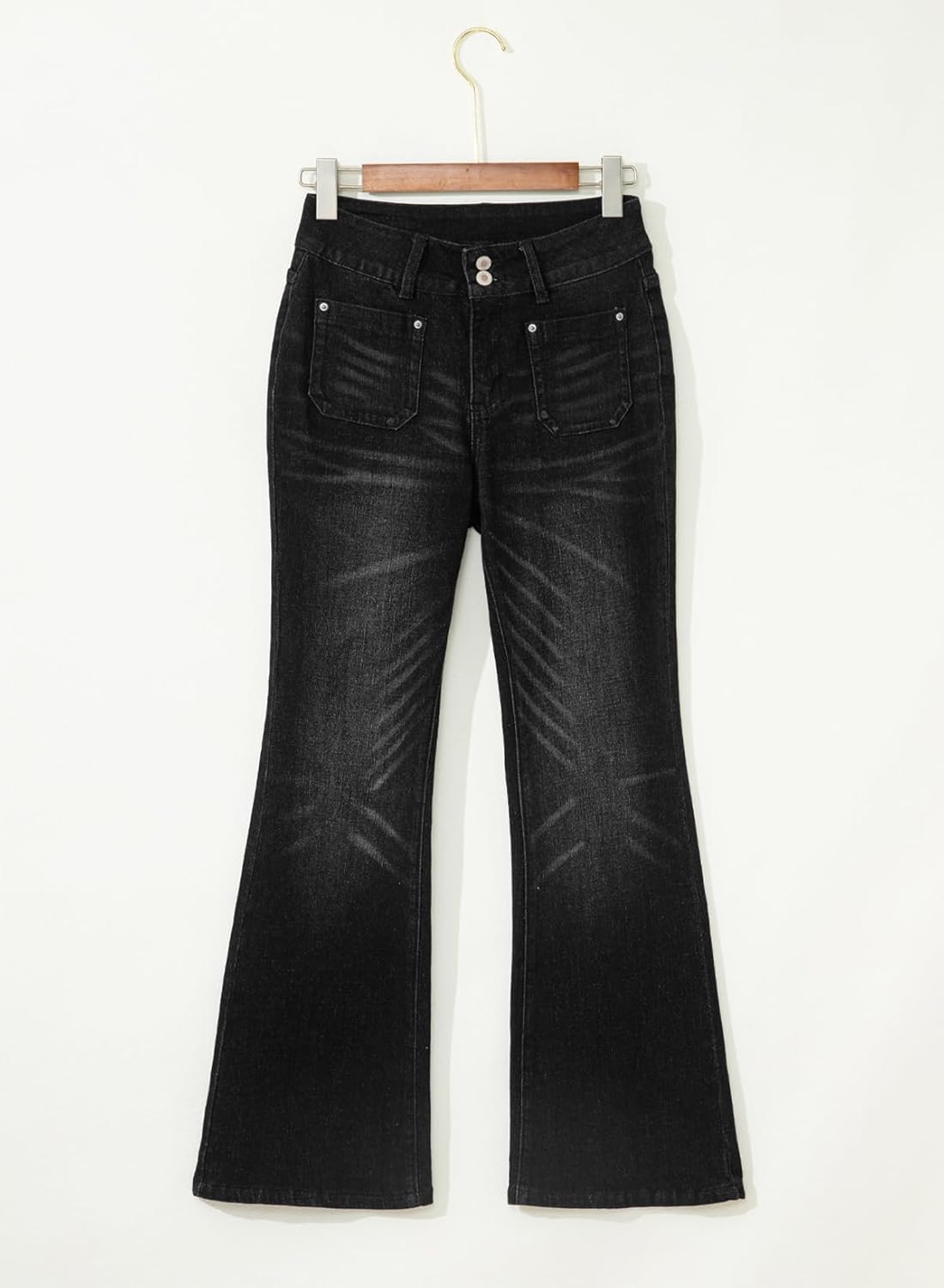 Sidefeel Women's Flare Jeans High Waisted Wide Leg Stretchy Bell Bottom Front Pockets Denim Pants - Image 4