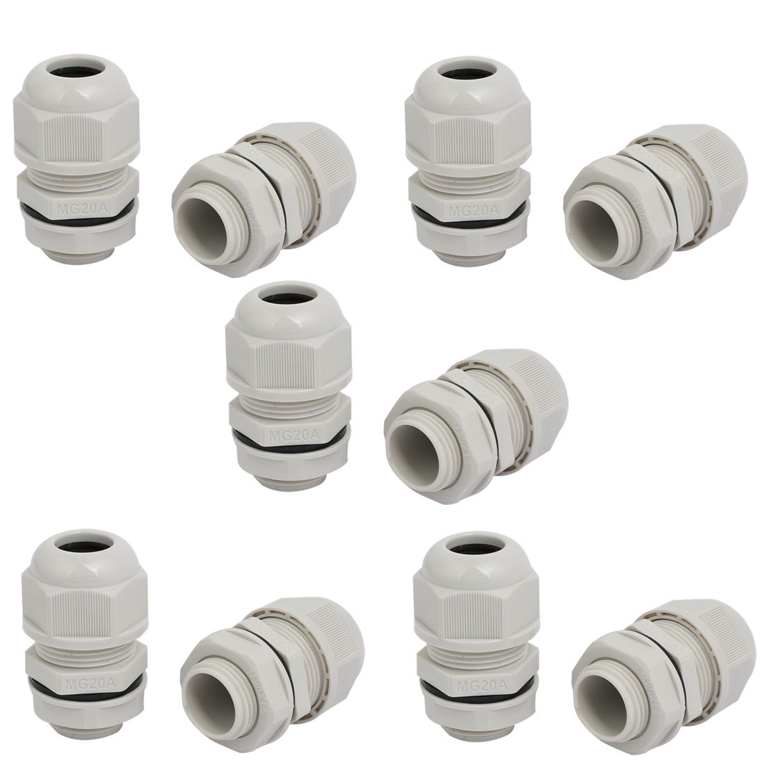 Aexit M20x1.5mm 2mm-3.1mm Transmission Range Nylon 5 Holes Adjustable Cables Gland Gray 10pcs