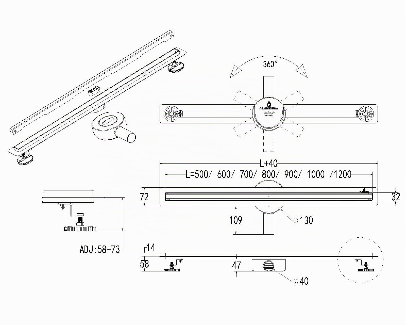 Duschrinne Edelstahl 90cm，Simplismus-Stil Schlankes Bodenablauf Komplettset ，Duschablauf 360° drehbarer Siphon mit Geruchsstop und Haarsieb，Ablaufrinne Schnelle Drainage
