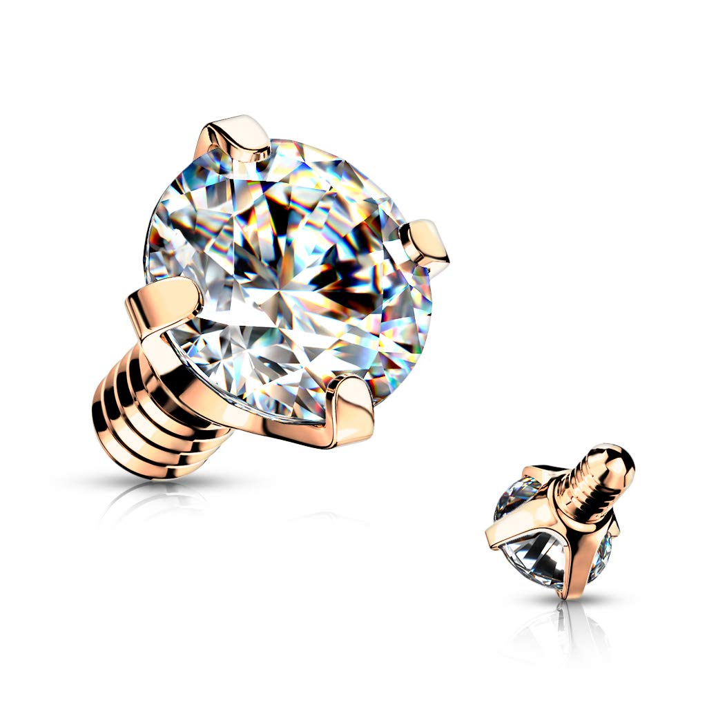 Paula & Fritz® Anclaje Dermal de circonita, muchos colores, tamaños y grosores, acero quirúrgico 316L, diseño de ancla de piel, Acero inoxidable, Circonia cúbica