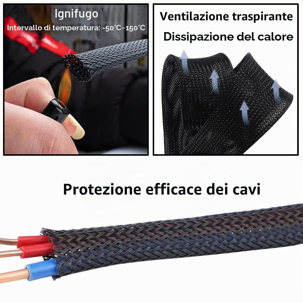10mm Guaina PET Cavo Intrecciata Manicotto Espandibile Fili Elettrici Gestione Cavi Flessibile Ordinato Protettivo Tubo Isolante Arancia 10 Metri