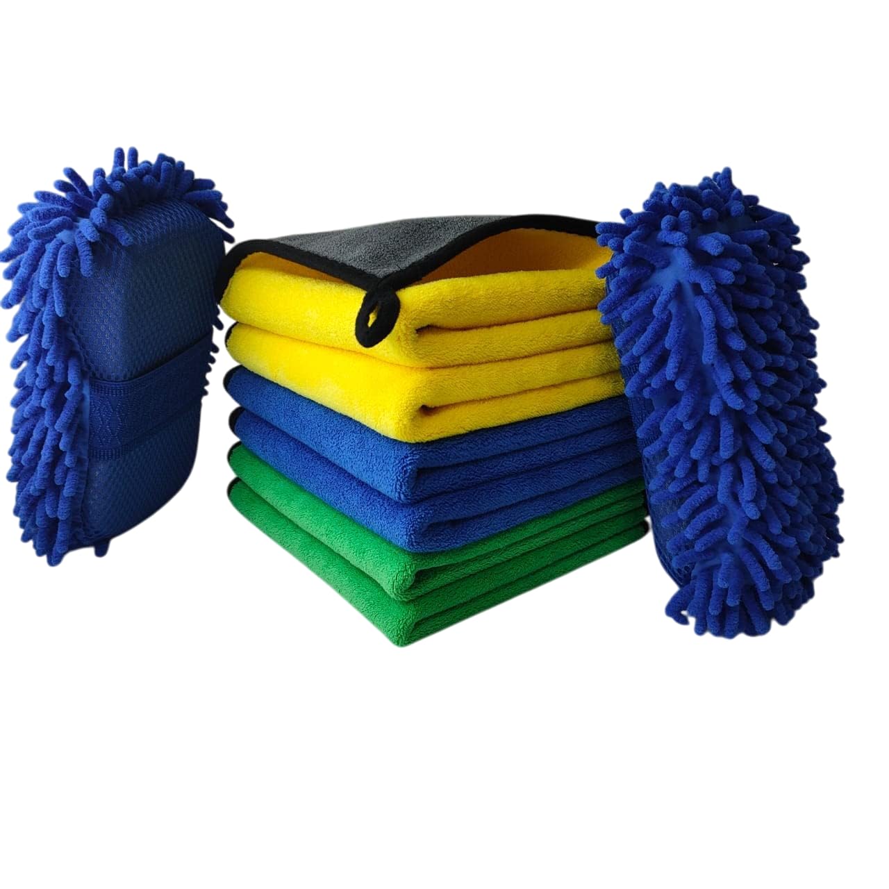 Car Towel Microfiber Cleaning Cloth Pack of 6 with 2 sponges Multipurpose Car Towels Microfiber car drying Dusting and Cleaning and Assorted Color (40 x 40 cm)