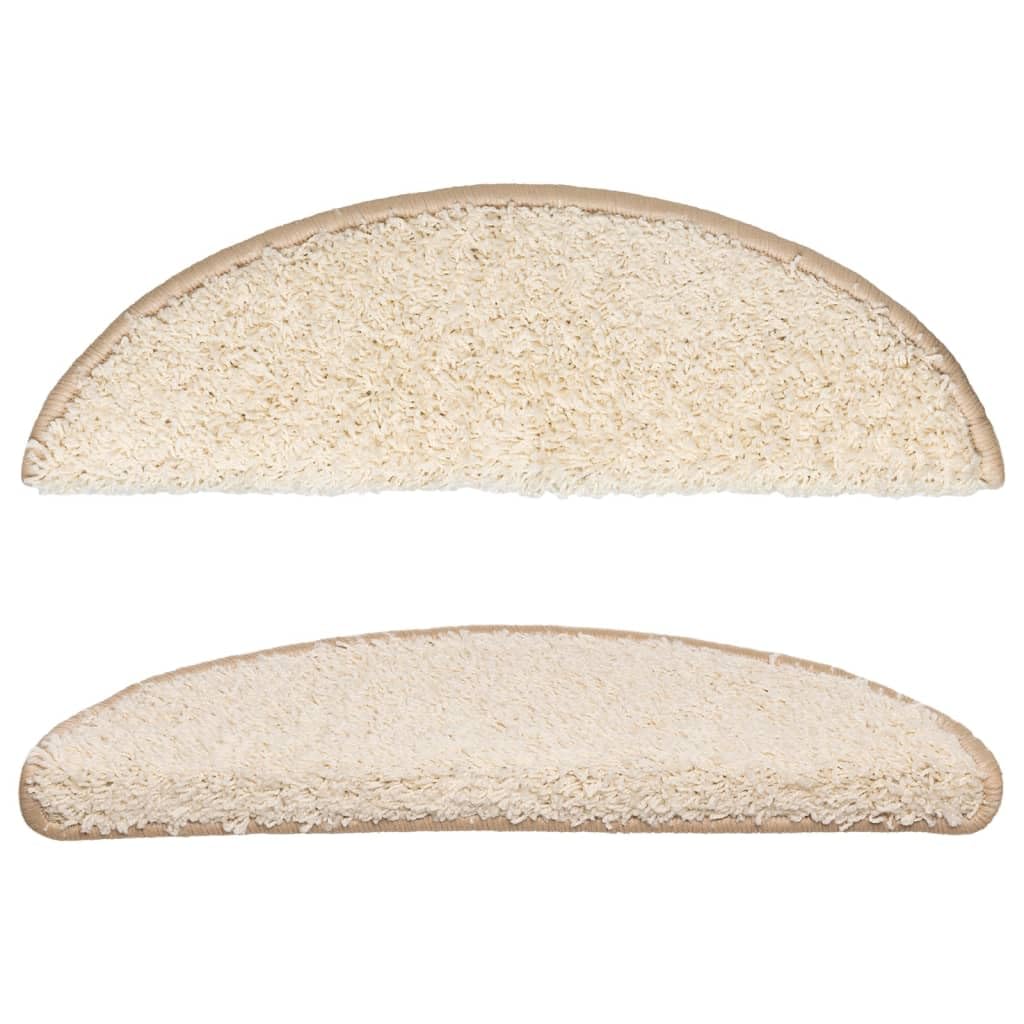 Stufenmatten 15 Stück 56x17x3 cm Creme Halbrund Treppenstufen Matten, Teppich Innen für Treppen, rutschfest Stufenmatten Treppenteppich