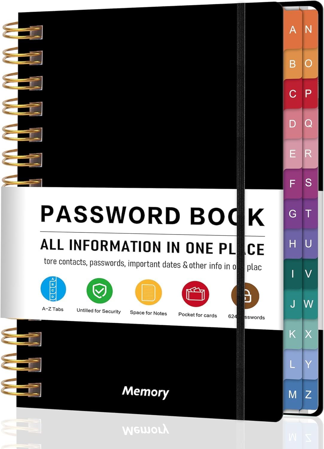 Spiral Password Book with Alphabetical Tabs, 4" X 5.5"