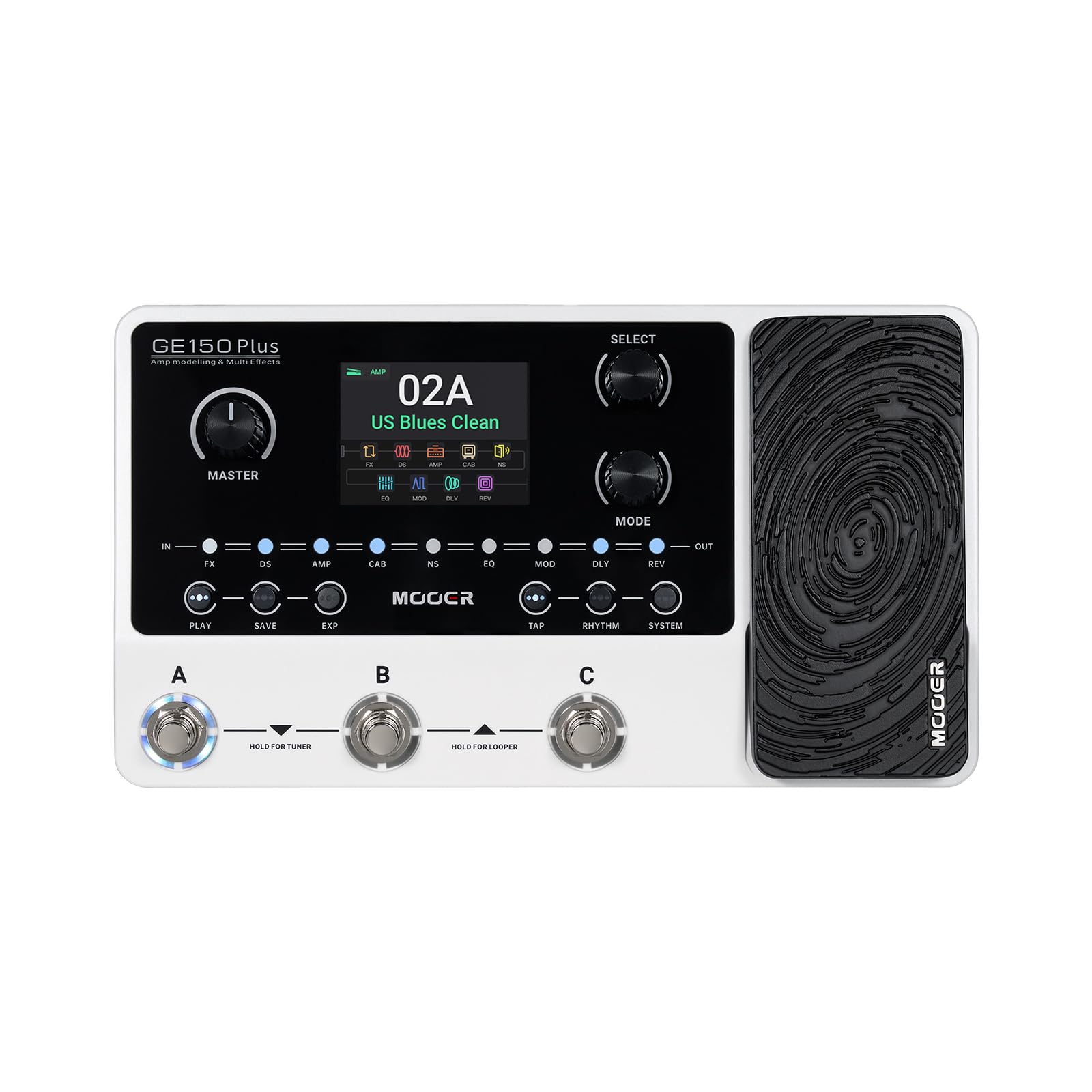 Mooer GE150 Plus Multi Effects Pedal für Gitarre | 55 Amp-Modellen, 170 Effekten, 80-Sekunden-Looper, Expression-Pedal und USB-C-Recording