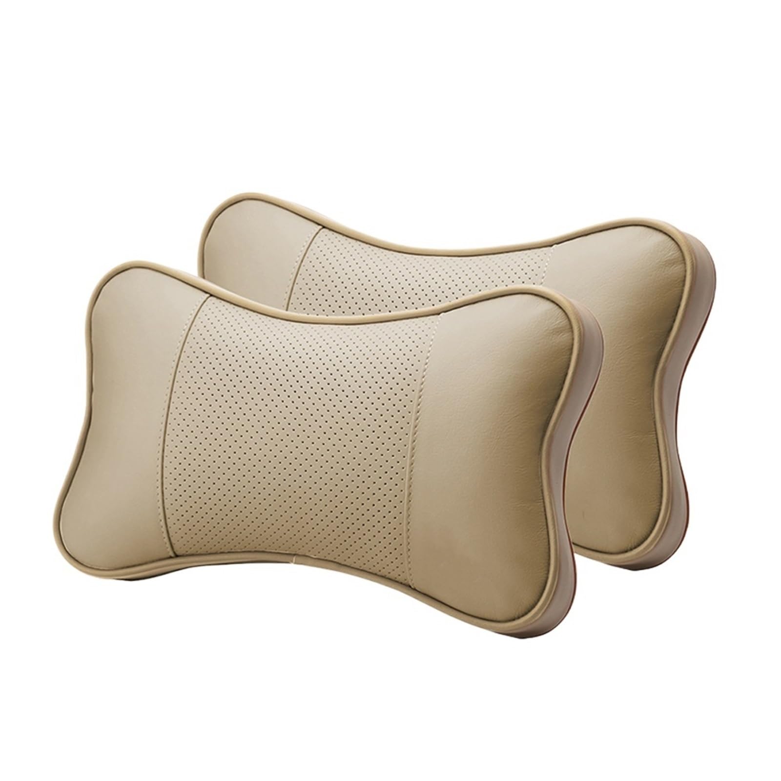 KVSWBRE Car Seat Pillow 2PCS Top Cowhide Car Neck Pillows Headrest Neck Pillow Support Auto Universal Seat Soft Breathable(2PCS Beige)