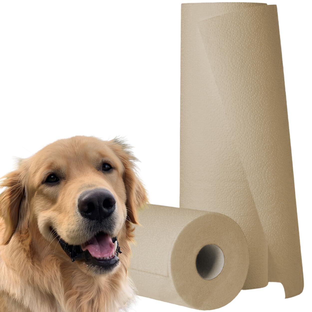 œcolife Hundehandtuch naturell, 9 Rollen, 55x37cm, 60 Blatt, Einweg-Papiertücher für Haustiere, Ungebleichter Zellstoff, Extra Saugstark & Reißfest, Naturbraun