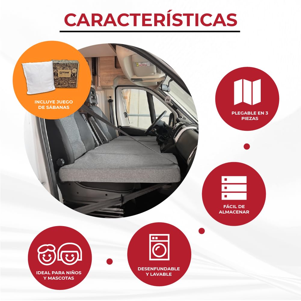 Cama Delantera + Sábana Camper para Fiat Ducato, Jumper, Boxer (2002-2025) Color Gris, Cama Extra, Camper Van, Furgoneta Camper
