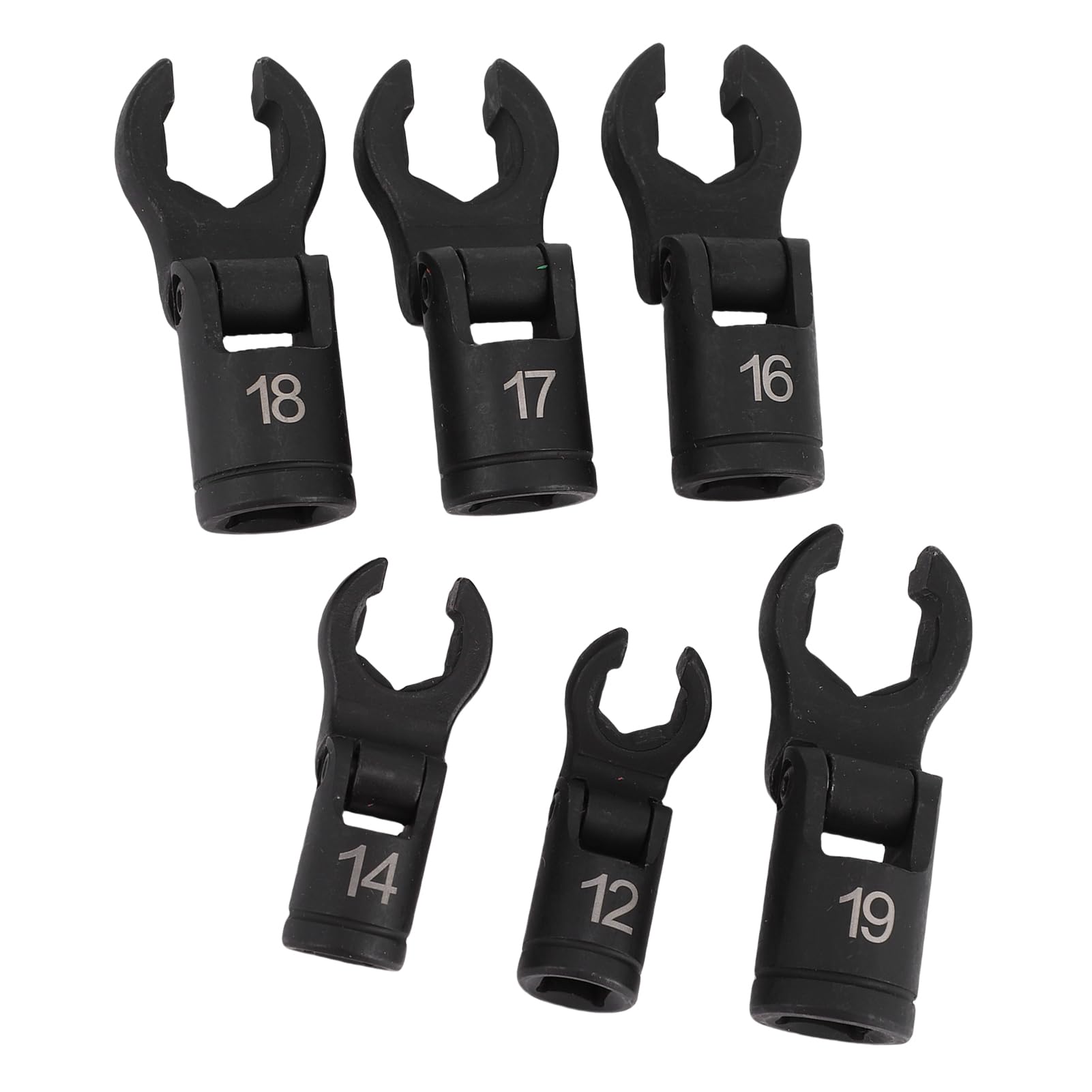 ViaGasaFamido Jeu de Clés pour Conduite de Carburant 6 Pièces en Acier CrV à Revêtement Noir 6 Points 12 Mm à 19 Mm avec Tête Flexible pour les Espaces Restreints Outils de Mécanicien de Réparation