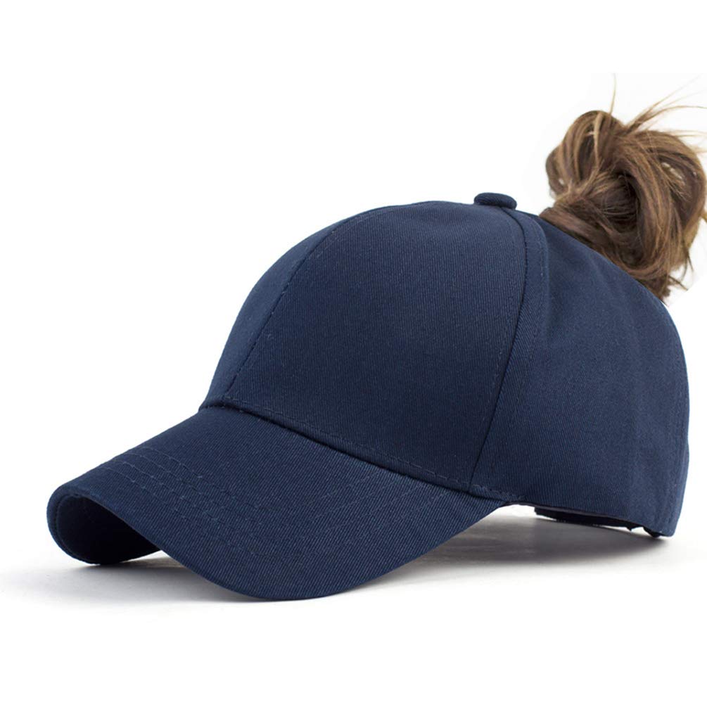 Pogah Women's Navy Blue High Ponytail Baseball Hat - Messy Bun Hat, Sun Protection Ponycaps Retro Cap, One Size