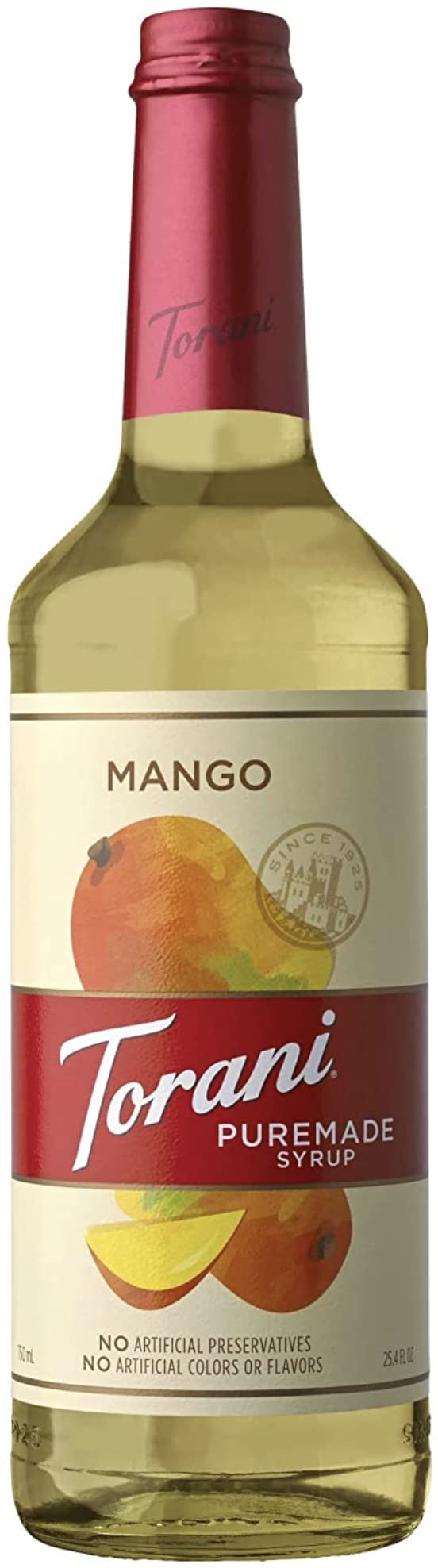 Torani Puremade Syrup, Mango Flavor, Glass Bottle, Natural Flavors, 25.4 Fl. Oz, 750 mL