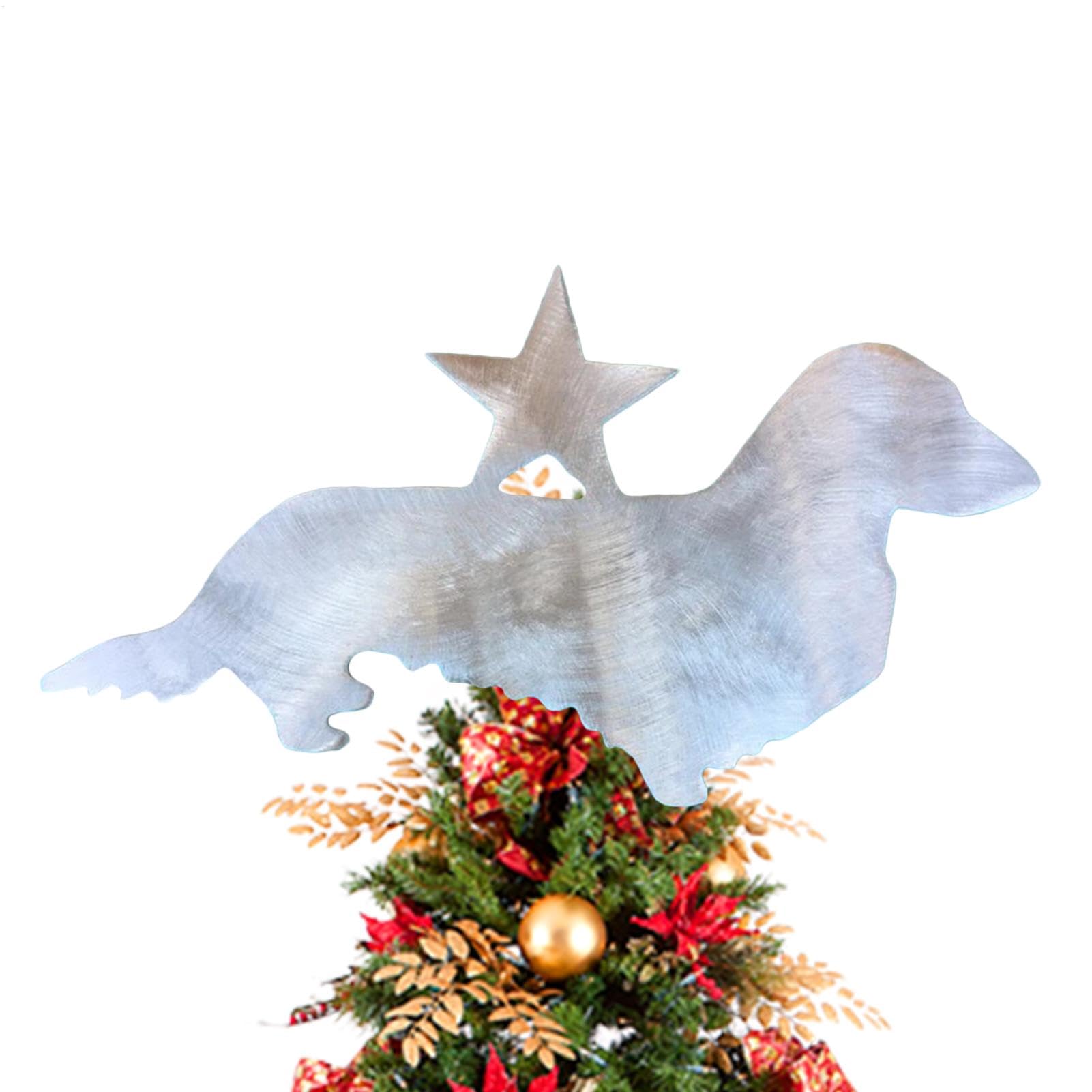 Dackel-Weihnachtsbaumspitze Mit Stern, 27 X 15 Cm, Silberfarbenes