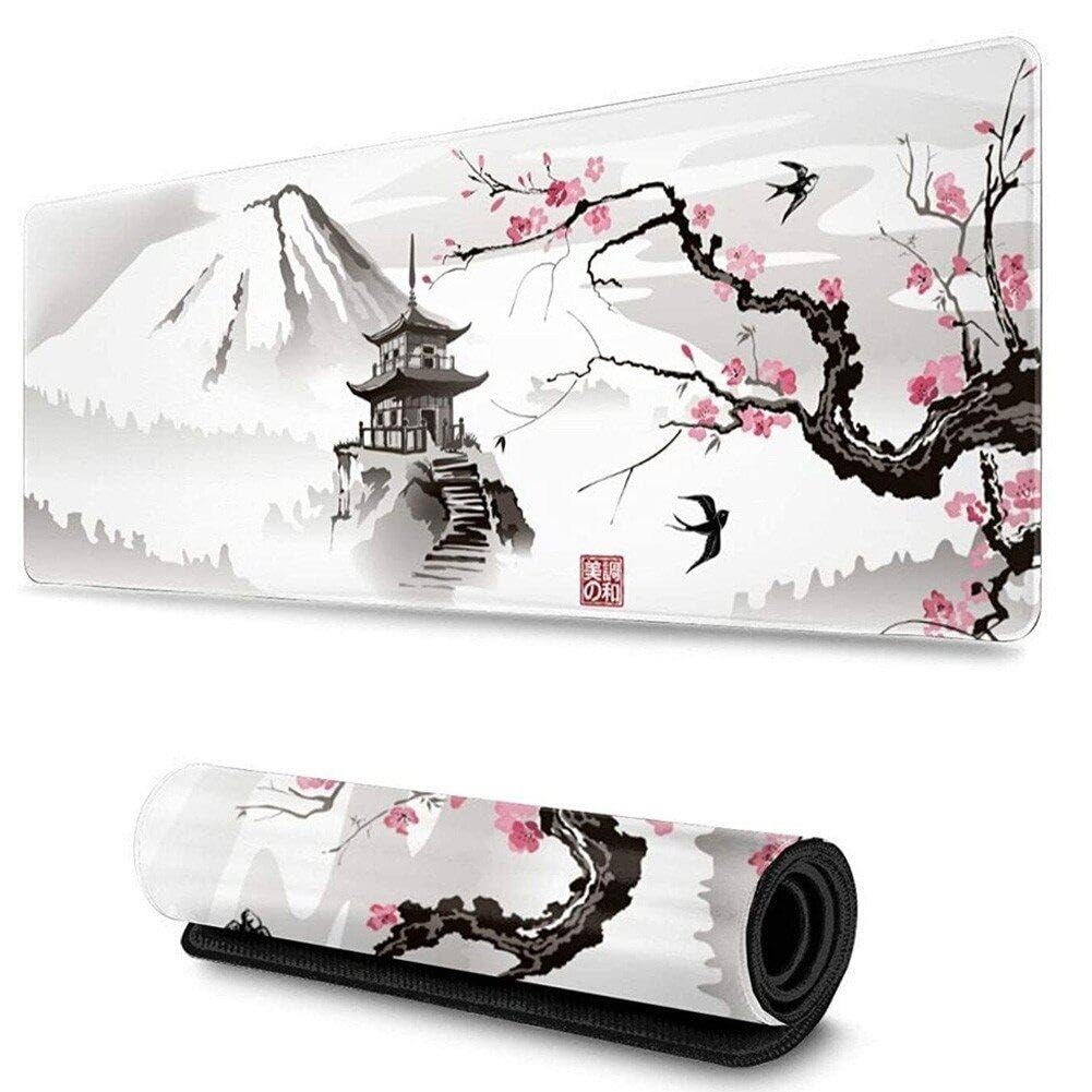 Tapis de souris gaming cerisier japonais rose XXL pour harmoniser votre bureau d'ordinateur