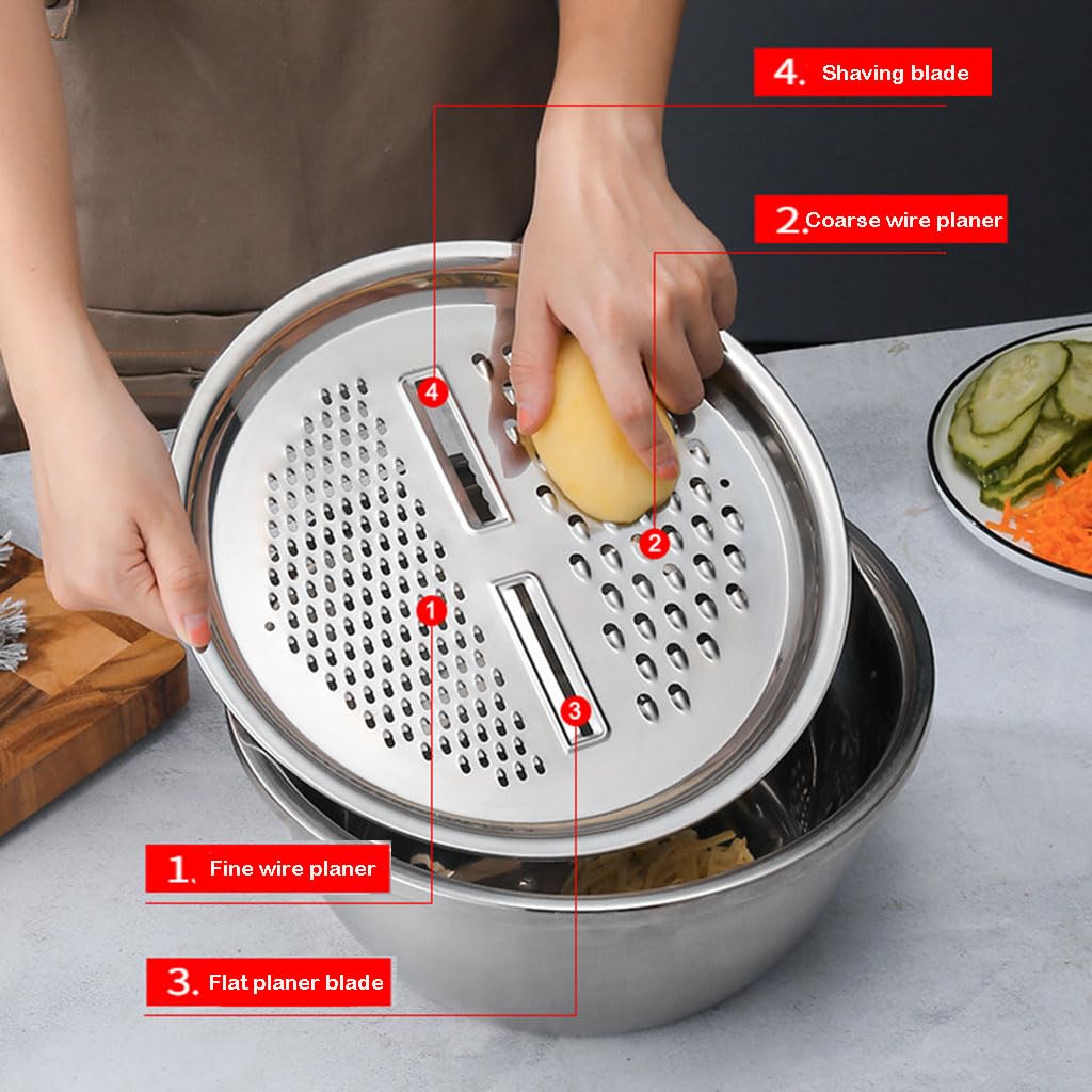 3-in-1 Sieb, Edelstahl Nudelsieb Küchensieb mit Griffen, Metall Mikroperforiertes Abtropfsieb Seiher für Nudeln, Reis, Gemüse, Früchten, Spülmaschinenfest(Size:26CM,Color:Silber)