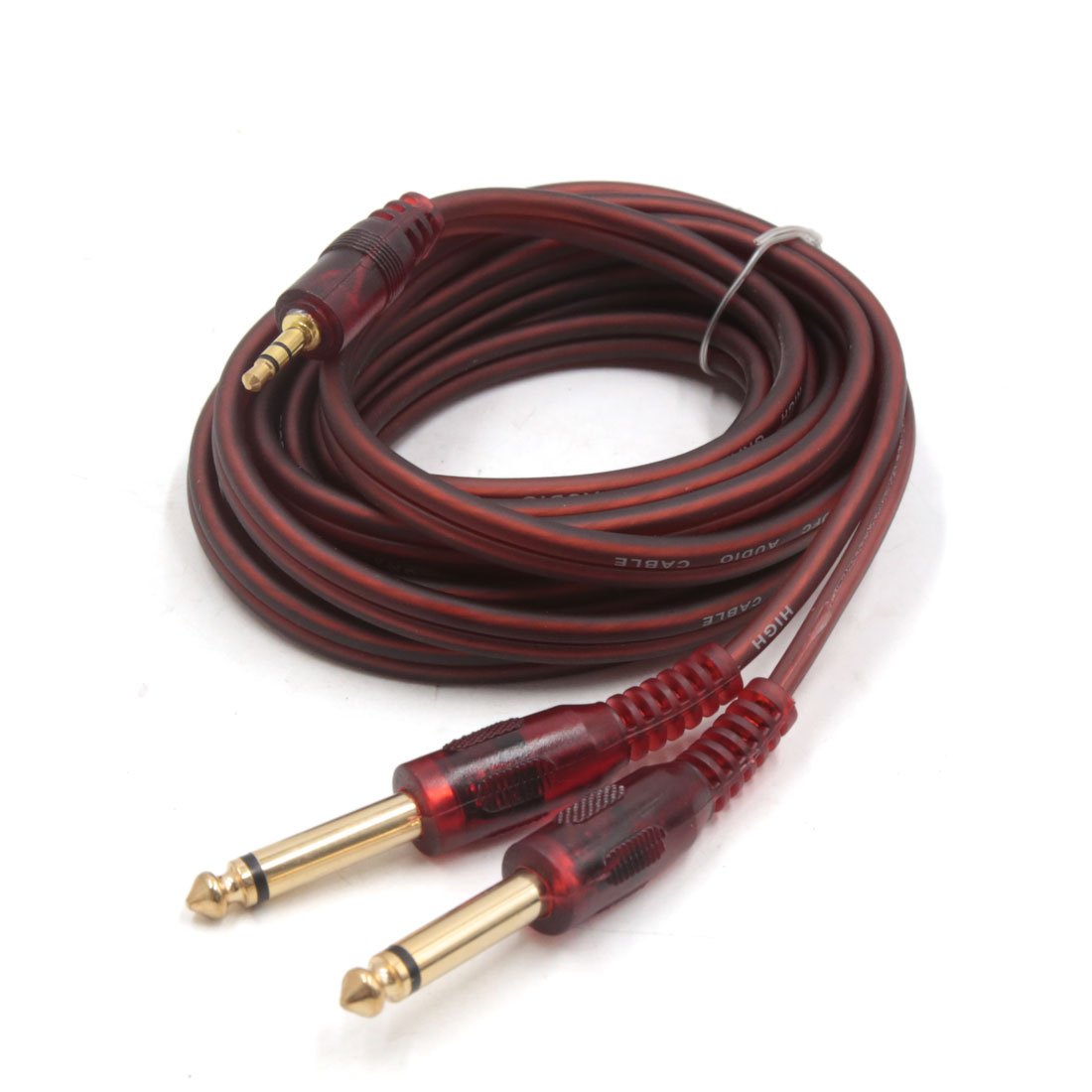 sourcing map 9.8ft 1/8 Inch Male to Dual 1/4 Inch TRS Car Audio Splitter Y Cable, Brown, 12 x 4 x 2 cm