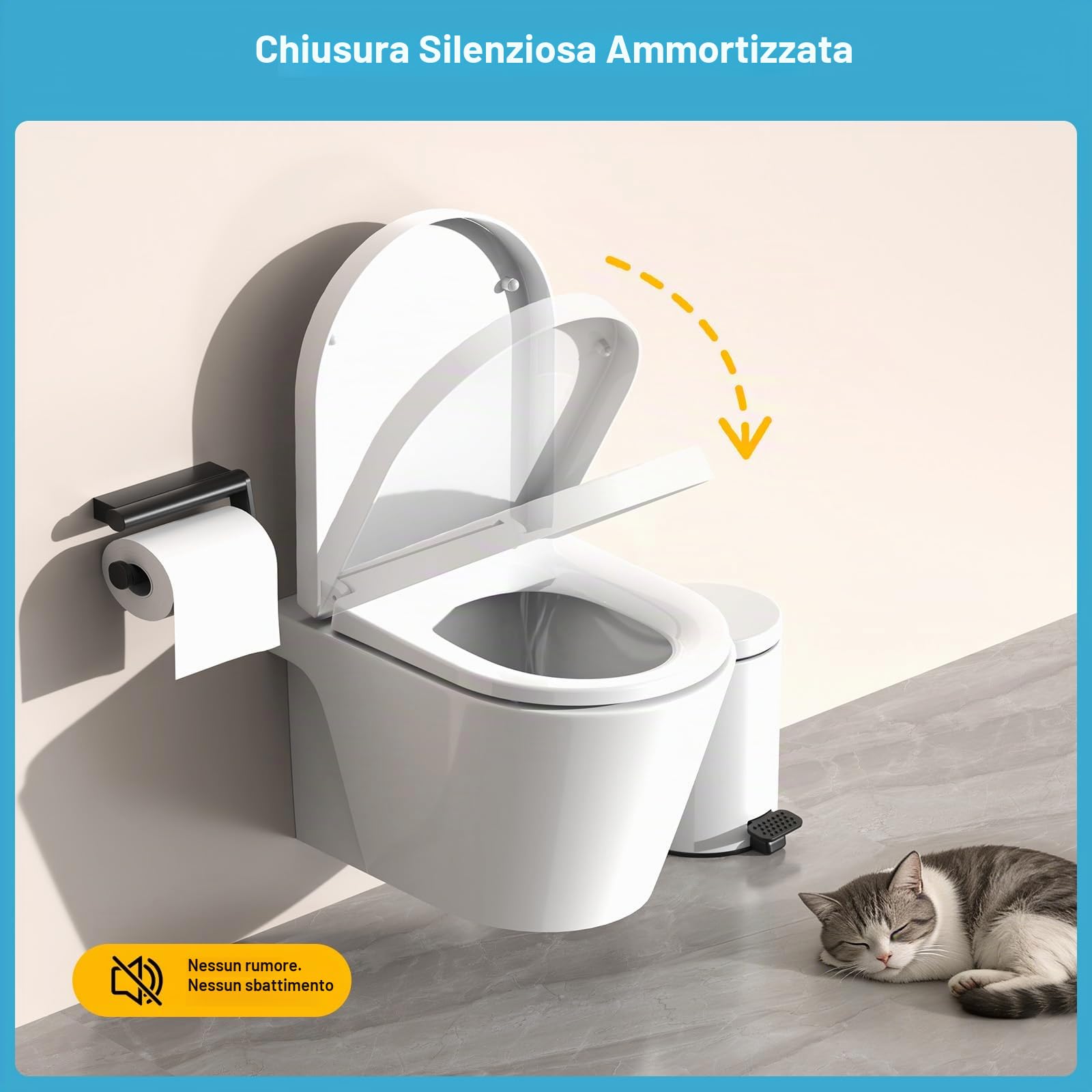 YEAUPE PRO Tavoletta WC D Forma, Copriwater, Sedile WC Chiusura Ammortizzata con Sgancio Rapido a un Pulsante, Modello di installazione allegato, Trama di rombo Bianco, 43,5 * 36,2 * 5,1 CM