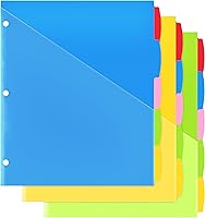 Vista 1 de Separadores de plástico con 5 pestañas con bolsillo frontal transparente, 3 juegos, separadores de bolsillo para carpeta de 3 anillas, separadores