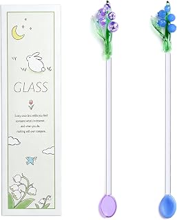 Homestia 2 Pack Bells Orchids Glass Swizzle Sticks Stirring Spoon, 7