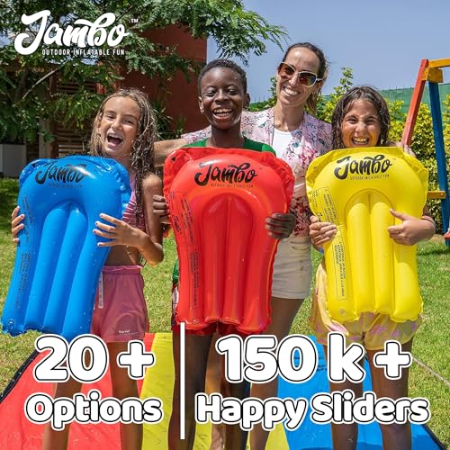 Image of JAMBO Premium Triple Water Slide with 3 Bodyboards, 20Ft Heavy Duty Slip Splash and Slides-Advanced 3-Way Sprinkler System, Splash Pad Mat Backyard Summer Outdoor Water Toys n Long Slides for Kids