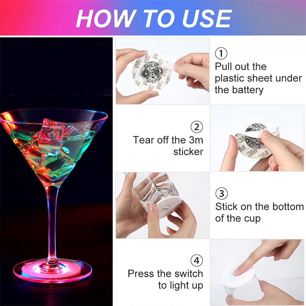 6 Pièces Piles Incluses Dessous De Verre LED Lumineux - Lot De 6 Avec 12 Piles - Éclairage Multicolore Pour Soirées Dessous Verre Led