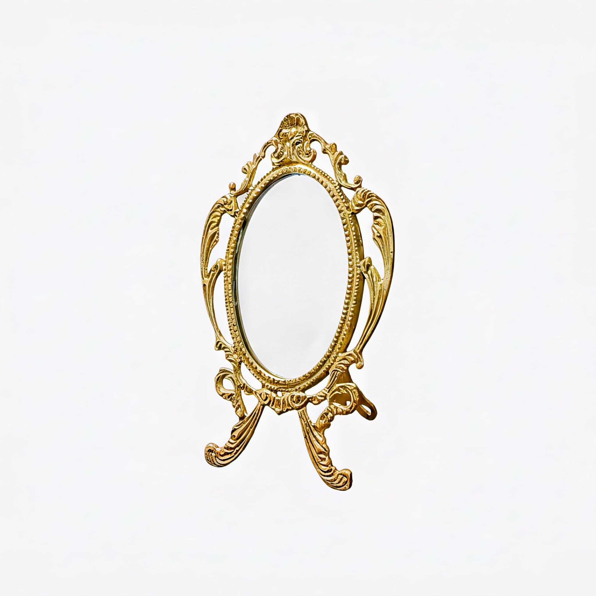 Asha Enchant Decor Brass Vintage Hand Mirror, Antique Gold Finish, Oval Shape, Tabletop Decorative Mirror for Makeup and Vanity, 16x9x11 cm, 70g-image-15