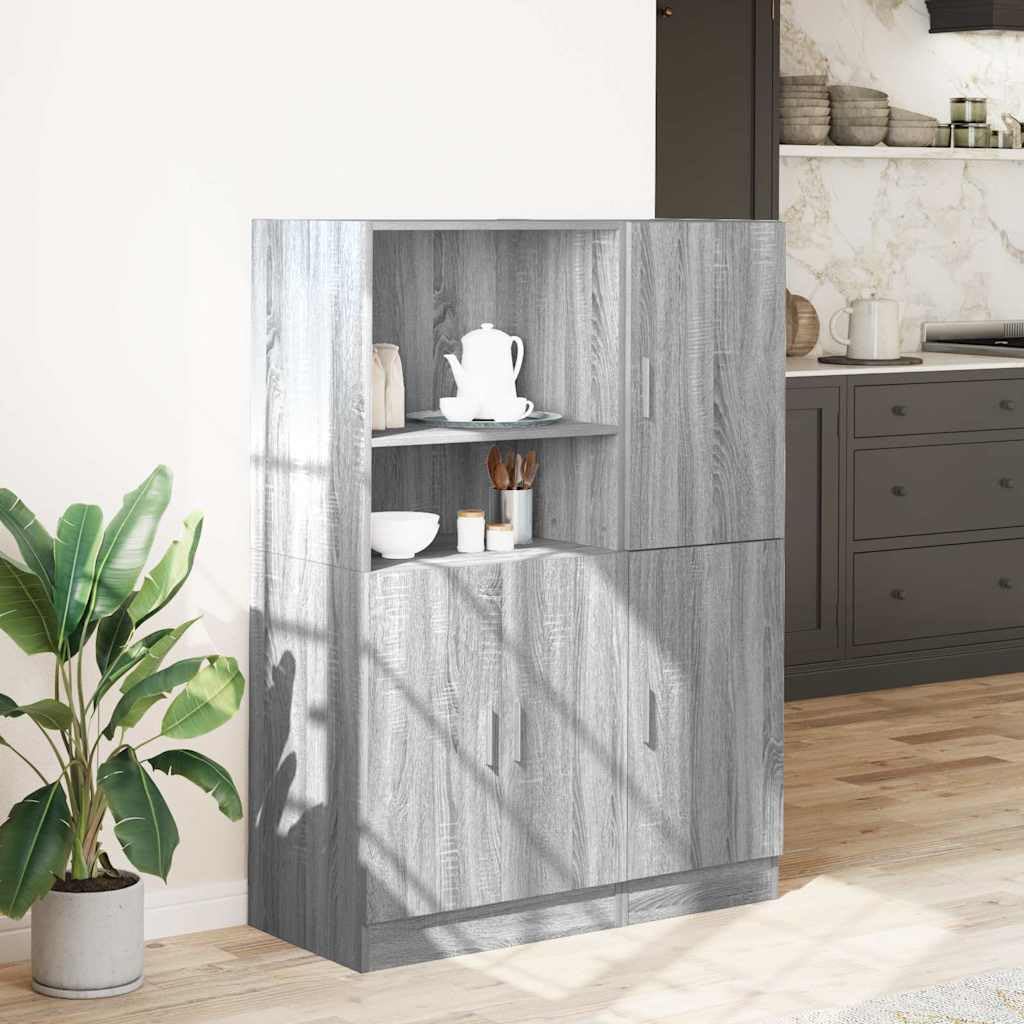 Juego de 2 unidades de armario de cocina gris Sonoma, armario de almacenamiento de madera, armario multiusos con puertas y compartimentos abiertos para cocina, oficina y comedor, 95 x 41,5 x