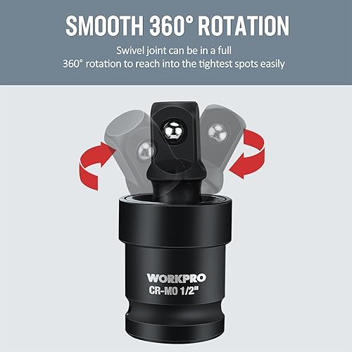 Miniatura 4 de WORKPRO Impact - Juego de juntas universales de 3 piezas, 1/2 pulgadas, 3/8 pulgadas, 1/4 pulgadas, juego de adaptadores de enchufe, acero CR-MO