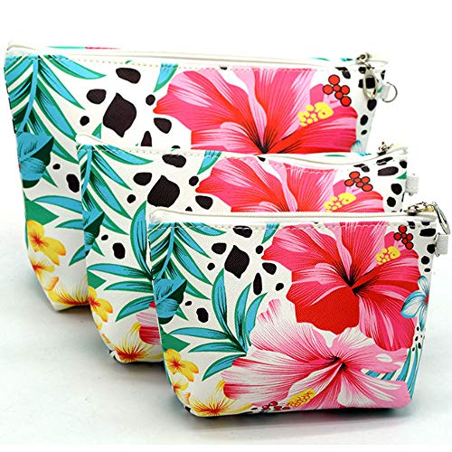 HappyDaily 3 Pack Beautiful and Multifunctional Waterproof Makeup Cases or Cosmatic Bags or Travel Toiletry Pouch or Storage Bags or Purse for Women Girls (3, Red Morning Glory)