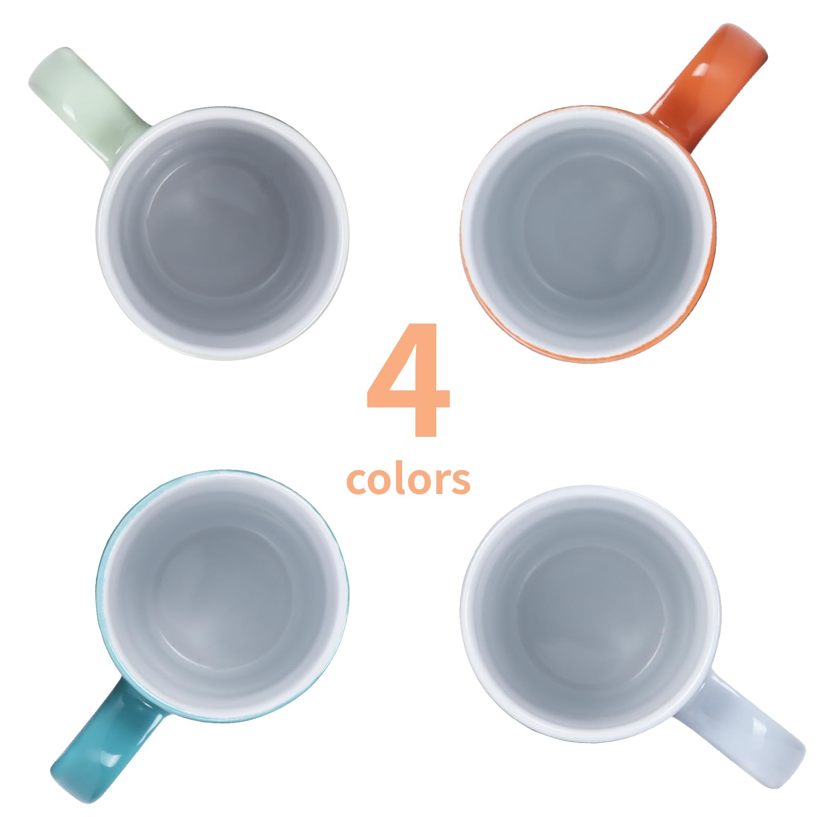 HORLIMER 16 oz Ceramic Stoneware Coffee Mugs Set of 4, Porcelain Coffee Cups with Handle for Tea, Latte, Cocoa, Cappuccino, Milk, Dishwasher&Microwave Safe, Multi-color