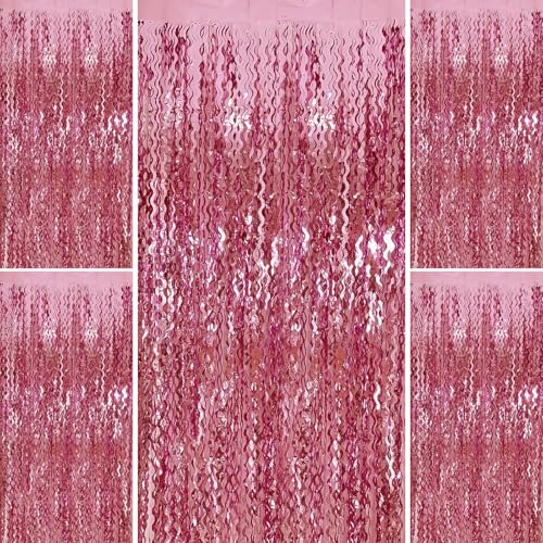 Pink Foil Curtain & Fringe Backdrop - Party & Bachelorette Decorations for Women - Valentine's Day & Birthday Celebrations