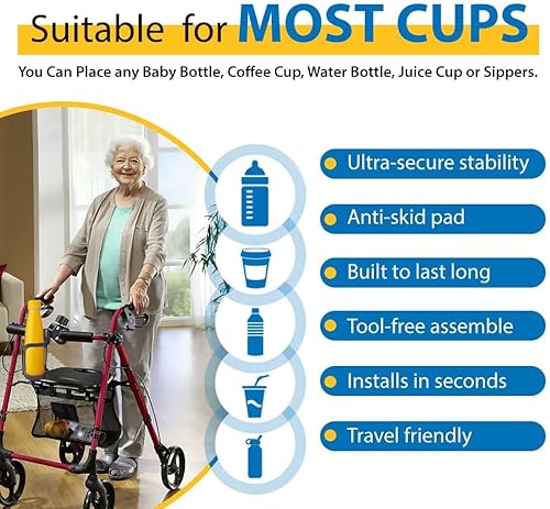 Miniatura 5 de Portavasos ajustable para cochecitos, andadores, sillas de ruedas, patinetes con ruedas y rodillas, soporte universal para vasos de bebida, soporte