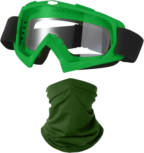LJDJ Motorcycle Goggles Dirt Bike ATV Off-Road Riding Motocross Glasses with Sun UV Protection Neck Gaiter Face Cover