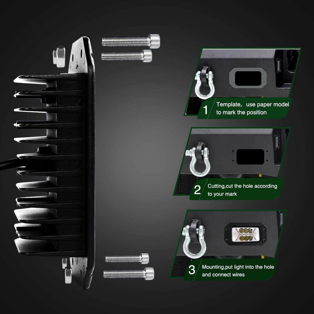 Chelhead Flush Mount Led Light Bars with Amber DRL 24W Spot Flood Combo Off Road Backup Driving Lights Fog Lamp Compatible with Jeep Ford Bumper ATV UTV SUV Truck Boat