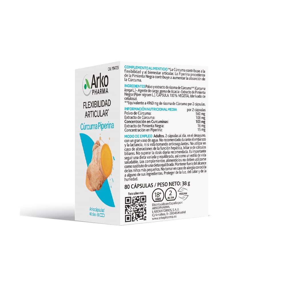 Arkopharma Arkocápsulas Cúrcuma Bio 160 Cápsulas Pack X2, Con Extractos De Pimienta Negra, Flexibilidad Articular, Actividad Antiinflamatoria, Dolores En Articulaciones