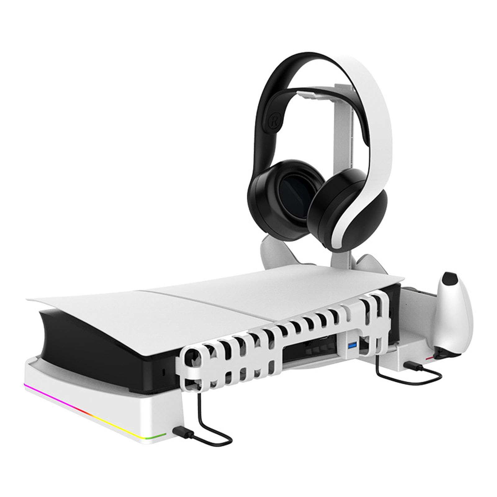 Soporte Horizontal con Ventilador de Refrigeración y Cargador Doble para Mandos, 14 Efectos de Iluminación RGB, Carga Rápida para Jugadores de Consola