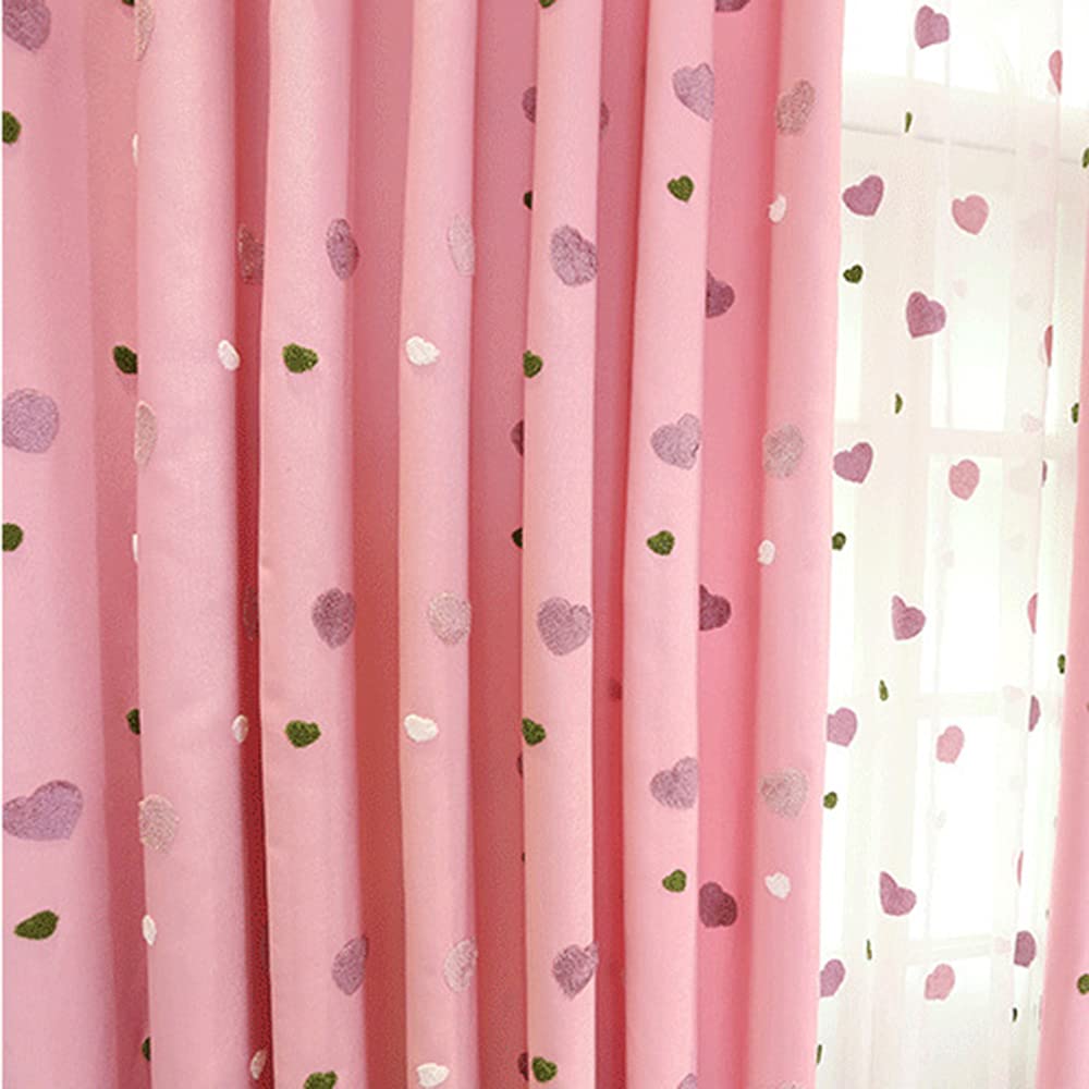Amazon｜pureaqu 可愛いピンクカーテン 刺繍 ハート形 遮熱 断熱 子供