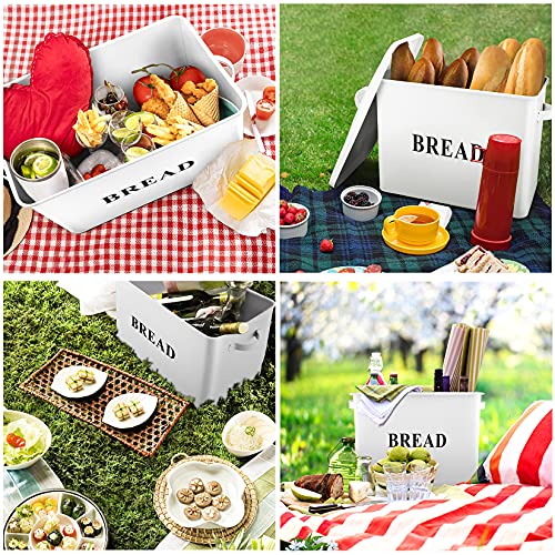 P&P Chef Bread Box For Farmhouse Kitchen Counter Decor, Extra Large White Breadbox With Lid, 13.1” X 11.81” X 7.2” Metal Storage Container For 2+ Loaves, Modern Style & High Capacity #TOP4