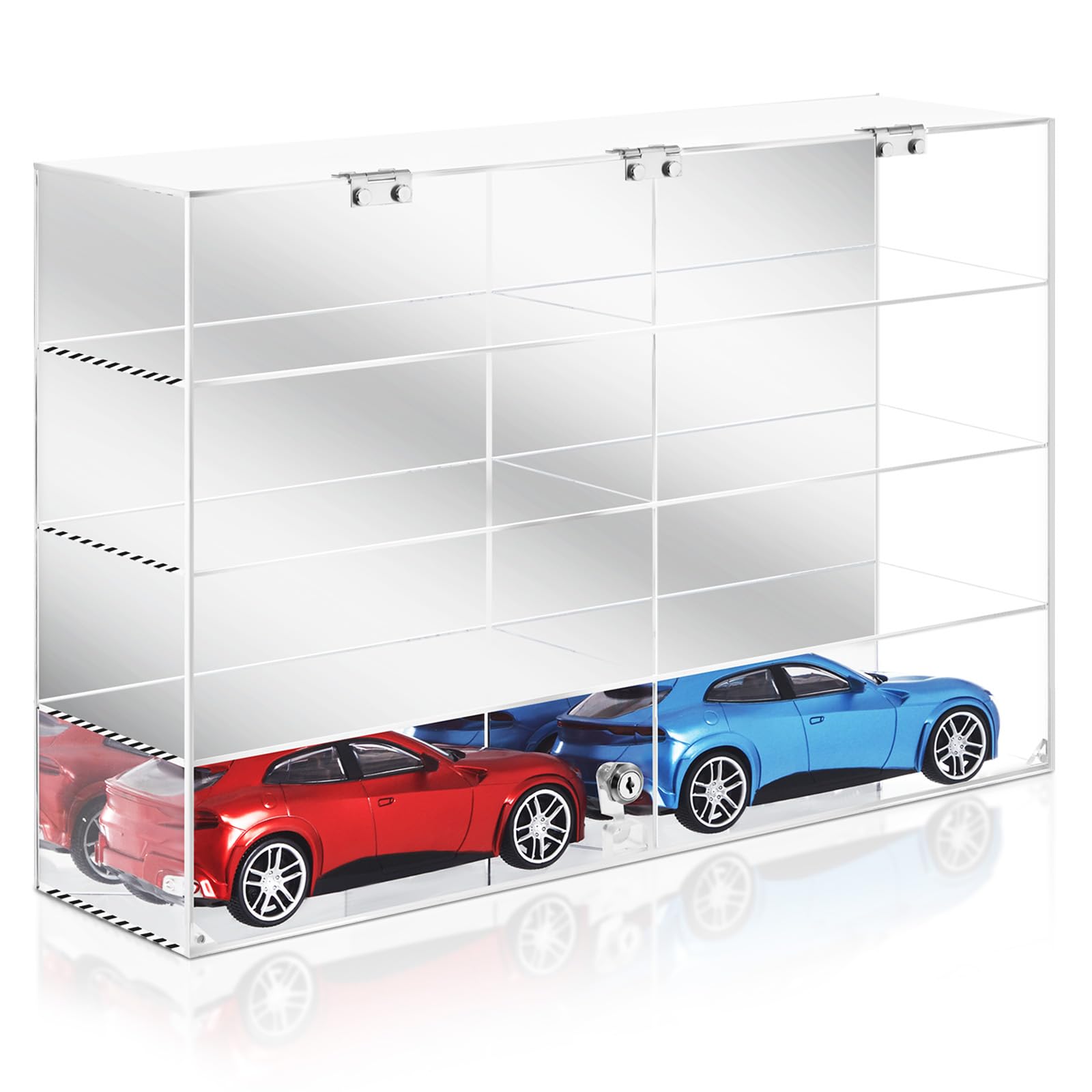 Photo 1 of Juexica 1: 18 Scale Diecast Display Case Clear Acrylic Toy Model Cars Cabinet Wall Mounted Storage Showcase, Lockable with Mirror Back (23.62 x 15.75 x 6.1 Inch)