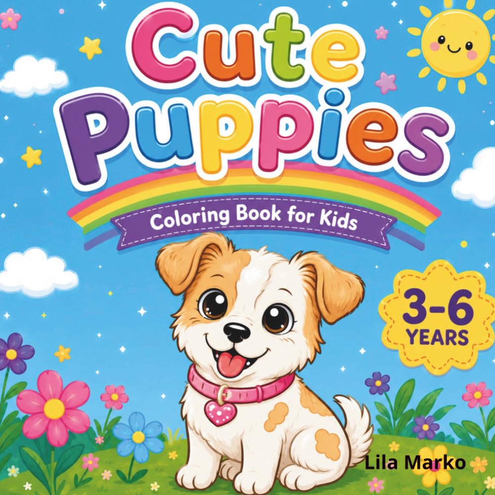 Cute Puppies Coloring Book: Fun and Easy Puppy Coloring Pages for Kids Ages 3-6 | Adorable Dogs, Simple Designs, and Creative Activities for Boys and Girls