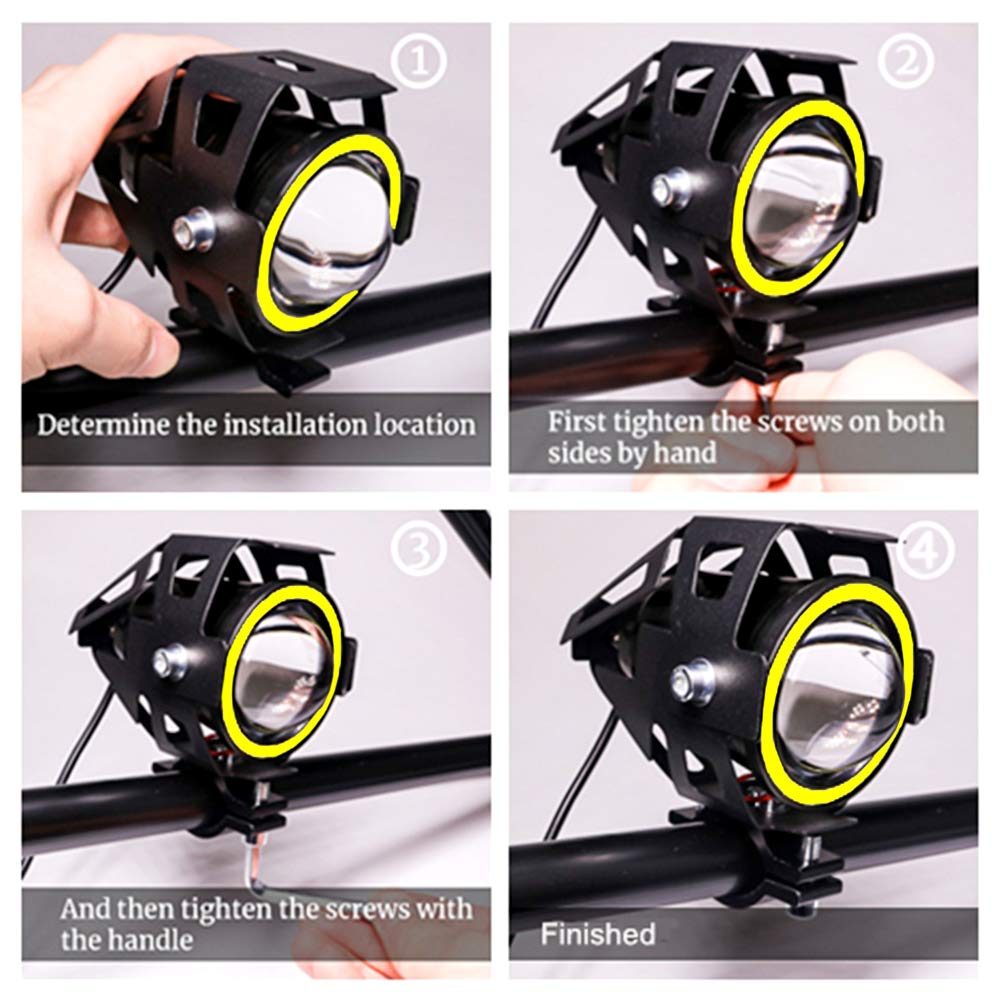 Biqing 2x Fari Moto Faretto Anteriore con Amber Angel Eyes,U7 Motociclo del LED Fendinebbia 12V 24V Fari Ausiliari del LED Luce di Guida Add-On Fendinebbia per Moto Scooter Auto Bici Camion Barca