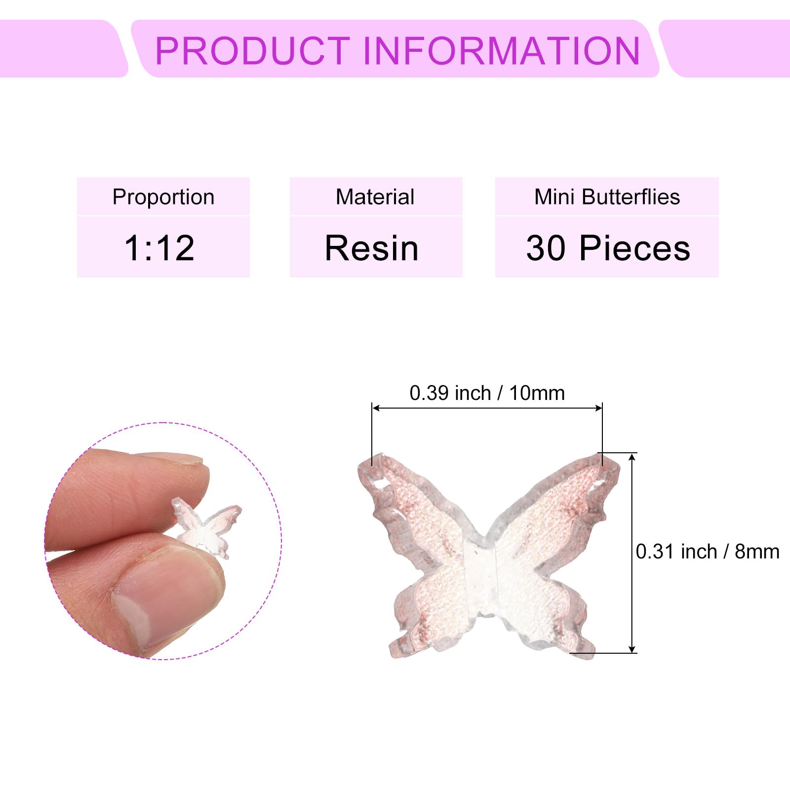 CoCud Mini Resin Butterflies, 8mm Length, Resin Miniature Dollhouse Accessories Clear Red & White - Image 2
