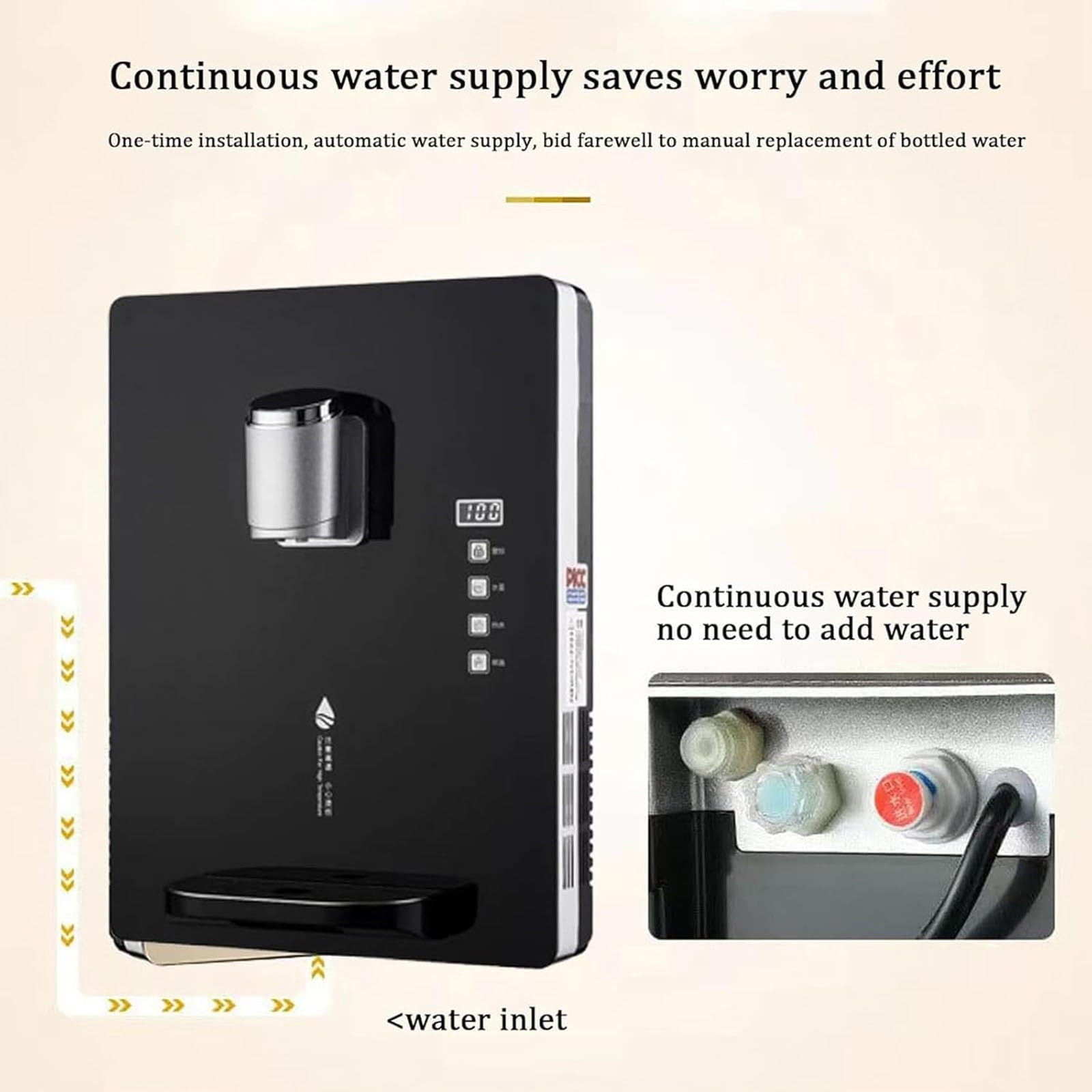 Dispensador de agua de pared con alimentación de red, calentador de agua potable, con bloqueo electrónico for niños, control táctil, for agua caliente y fría, ideal for comedores, hogar(Black)