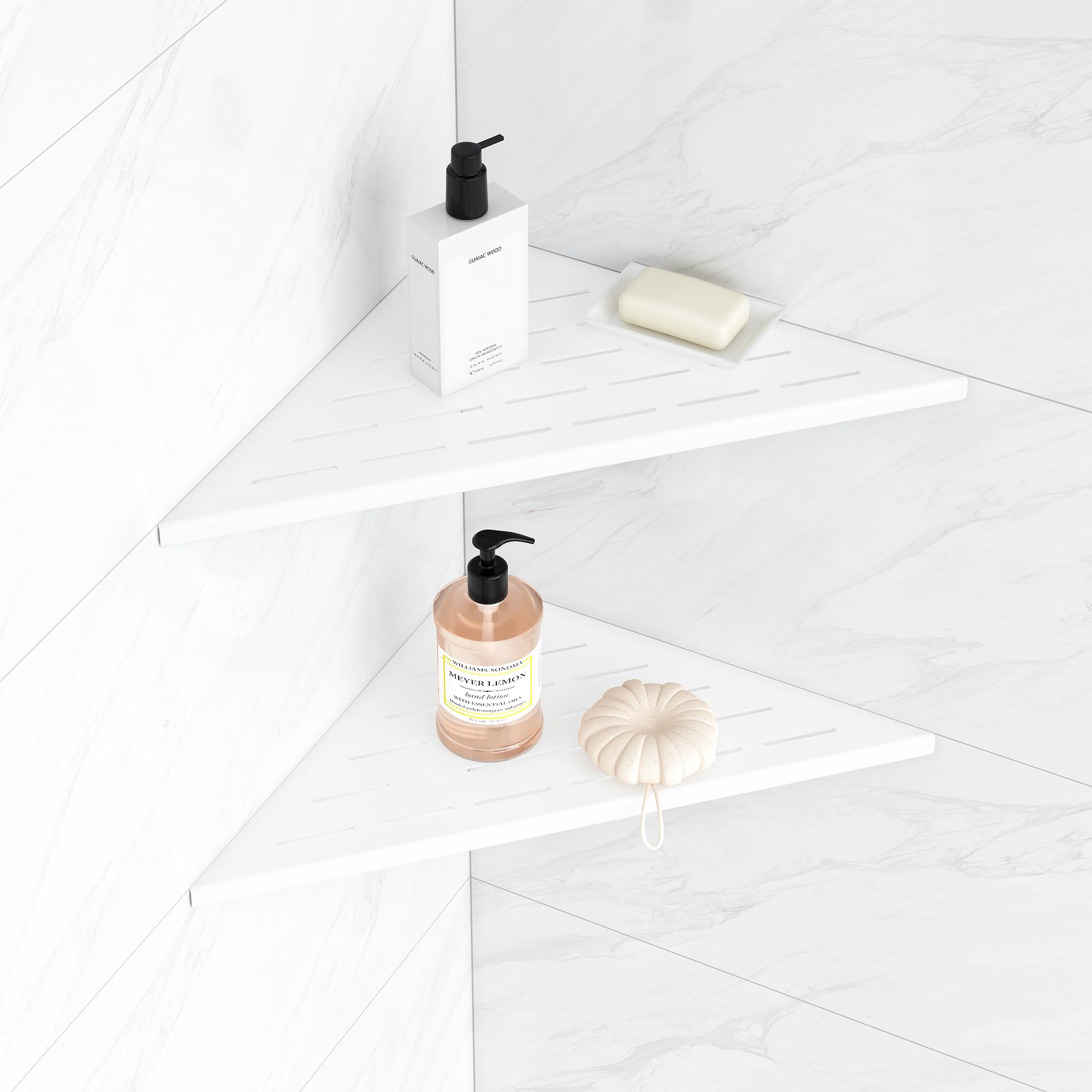 Qeke 90° Tile Corner Shelf, triangular Shower Shelf NO Drill required, Bathroom Organiser on Tile Wall