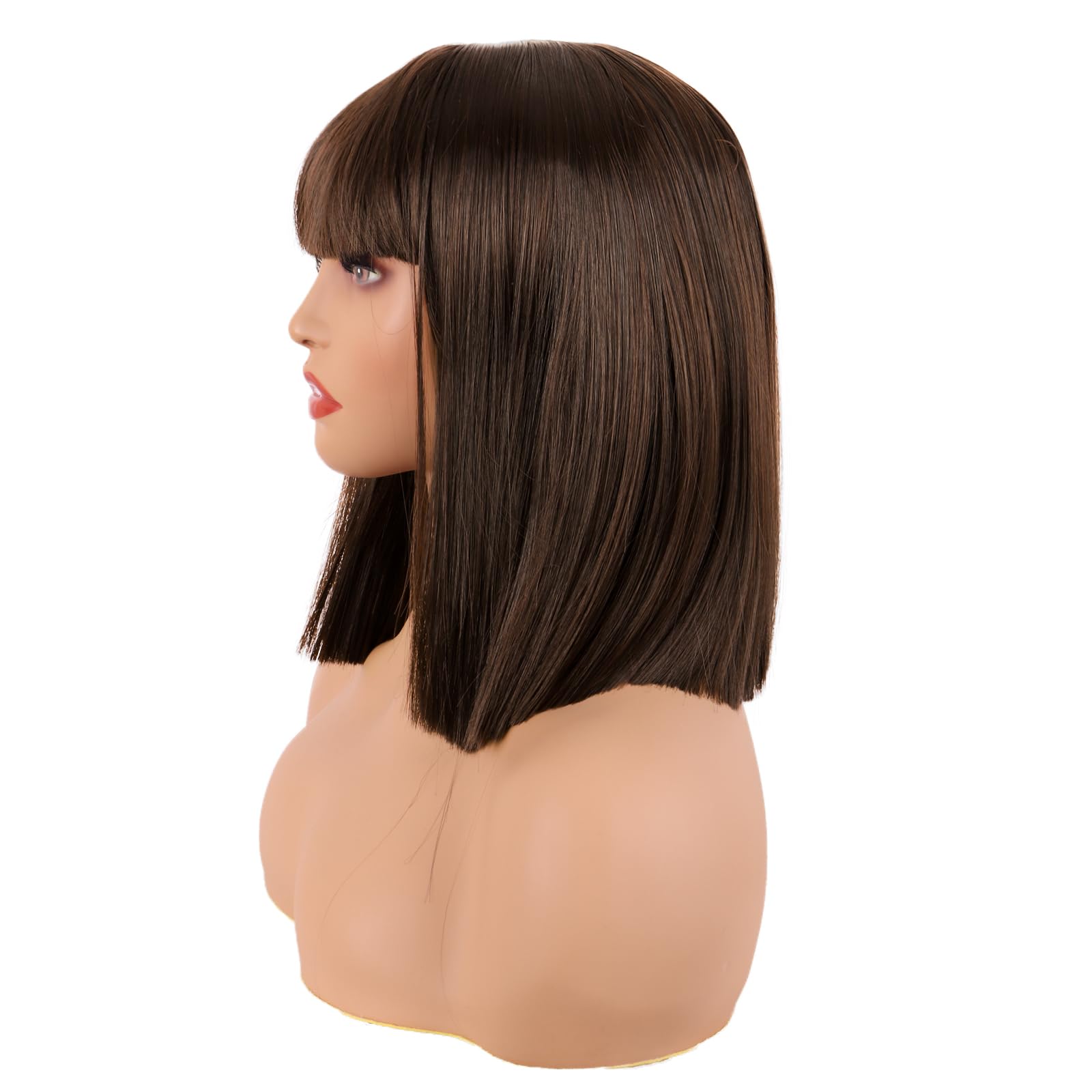 MapofBeauty 12 Inch/30 cm Straight Bob Flat Bangs Short Colorful Synthetic Hair Cosplay Party Wig (Brown) - Image 3